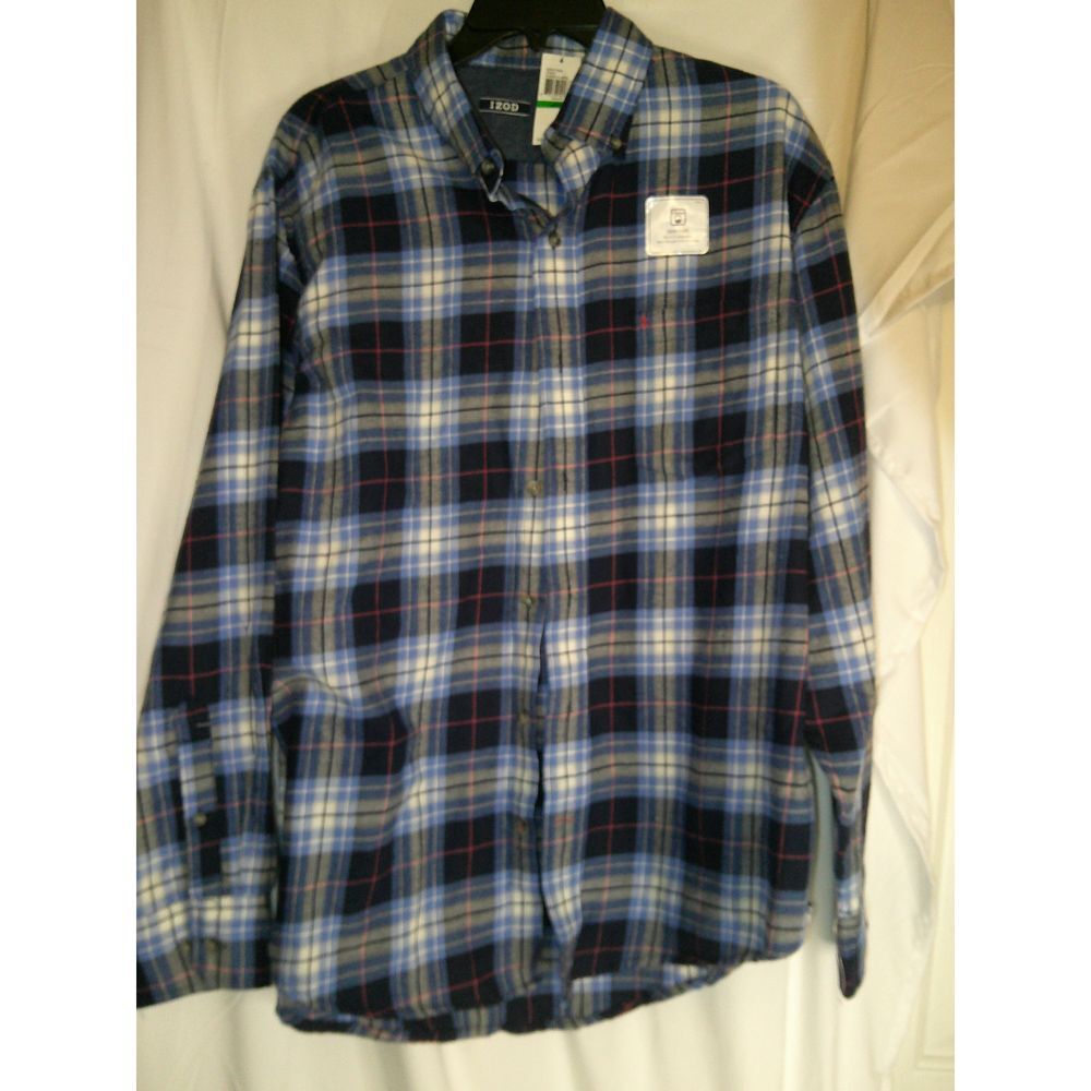 IZOD Blue Plaid Button-Down Casual Shirt Long Sleeve Classic Fit NWT $55